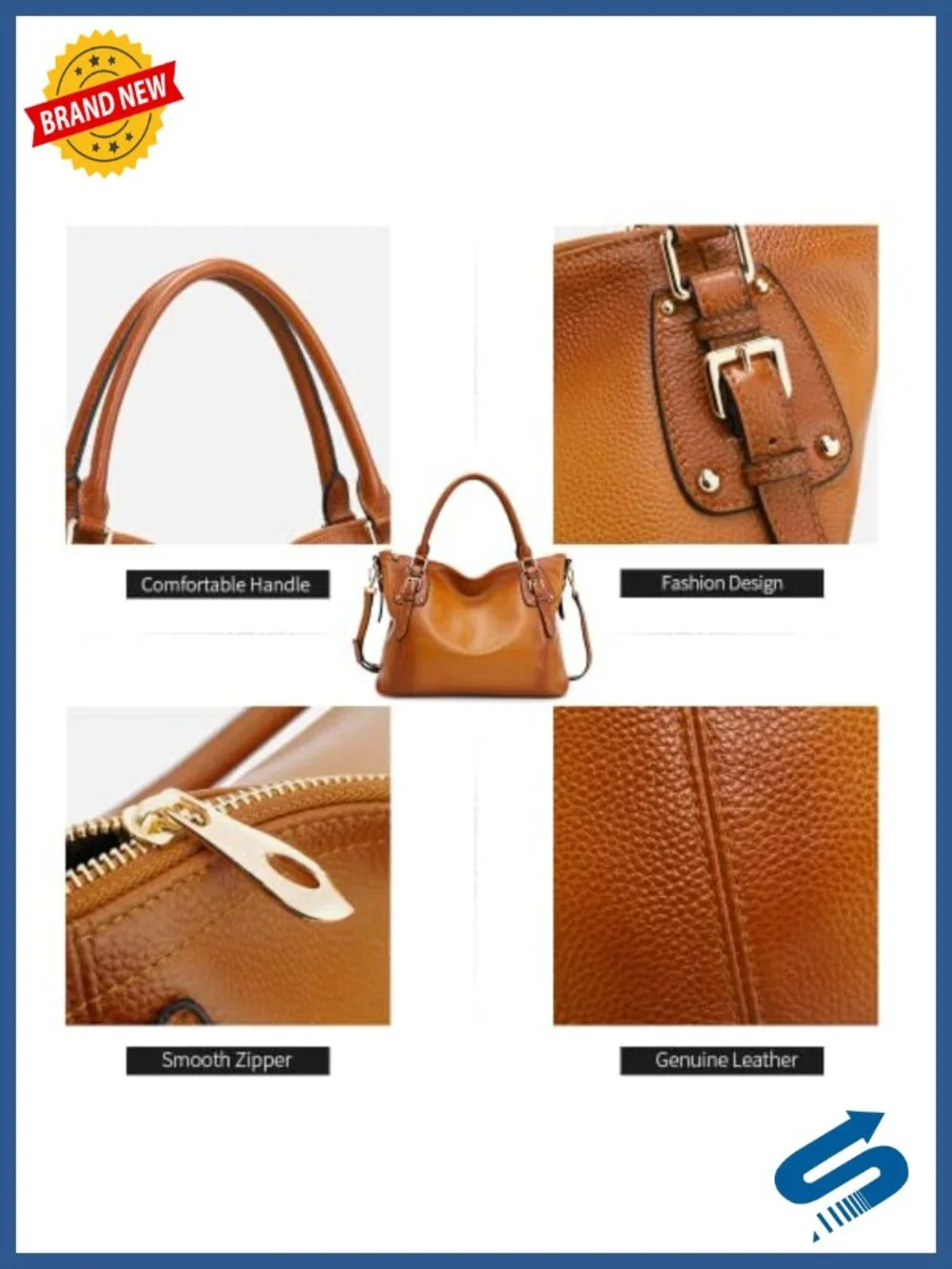 Genuine Leather Large Satchel Tote with Adjustable Strap for Women